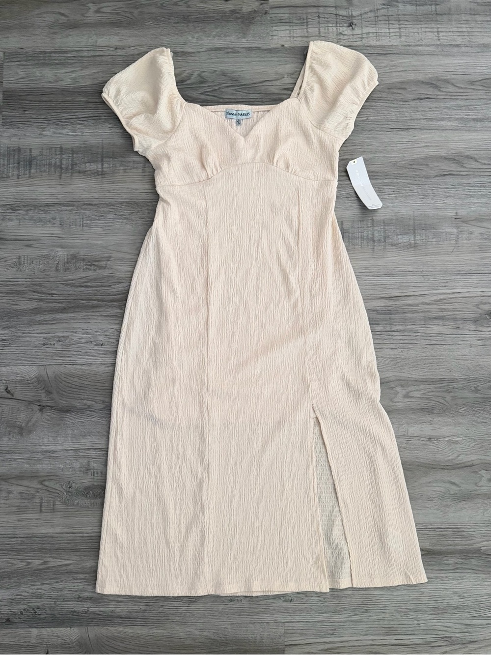 Ivory Textured Puff Sleeve Midi Dress
